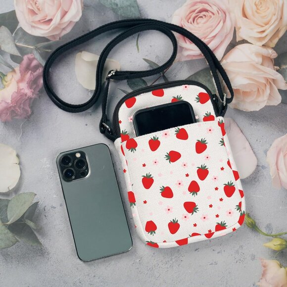 Waterproof Strawberry Print Mini Purse with Adjustable Strap for Everyday Chic - Picture 8 of 8